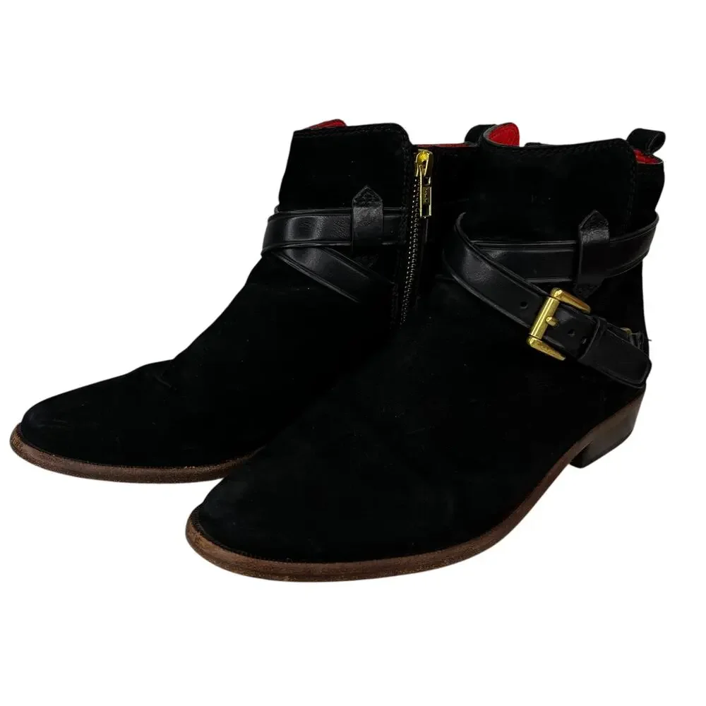 Coach Leoda Ankle Boots Black 7.5 Nubuck Gold